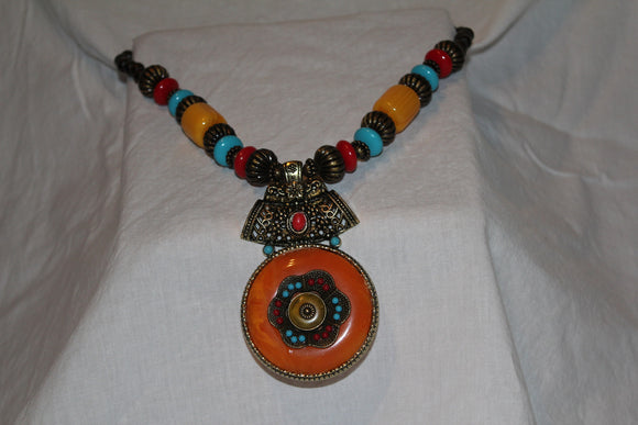 Authentic Handmade Beaded Necklace Orange w/ Flower Center
