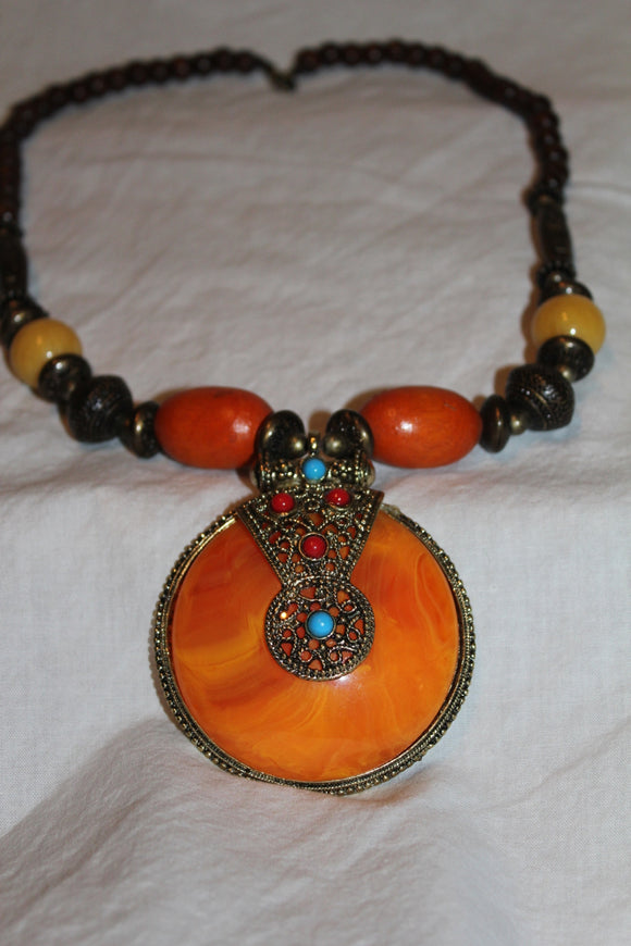 Authentic Handmade Beaded Necklace Orange