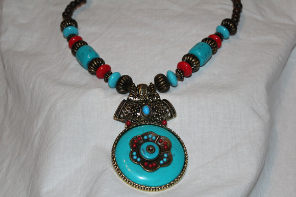 Authentic Handmade Beaded Necklace Blue Centerpiece